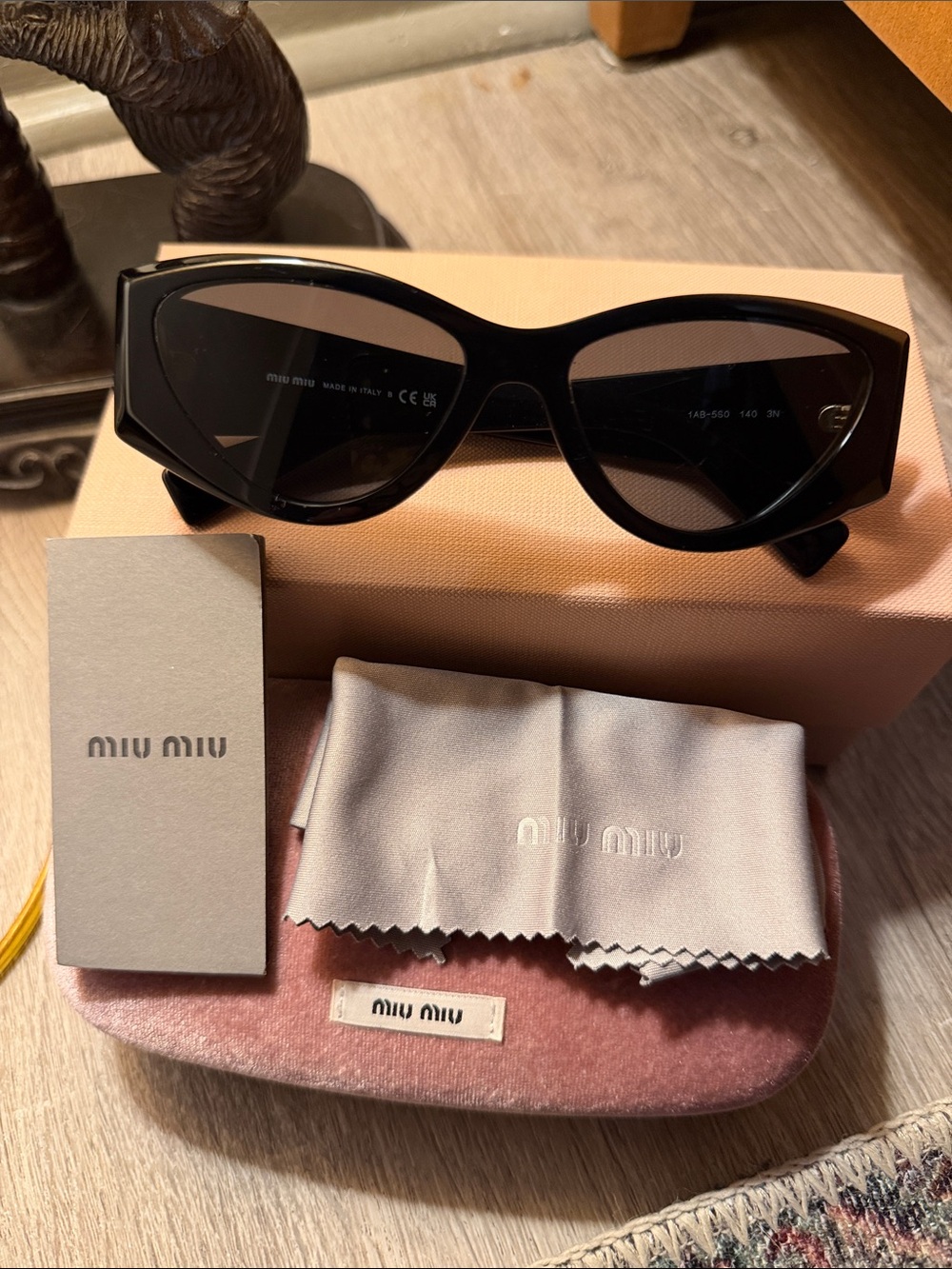 Miu Miu Camel Acetate Cat Eye Sunglasses SMU 06Y Black Ardesia - Picture 3 of 16